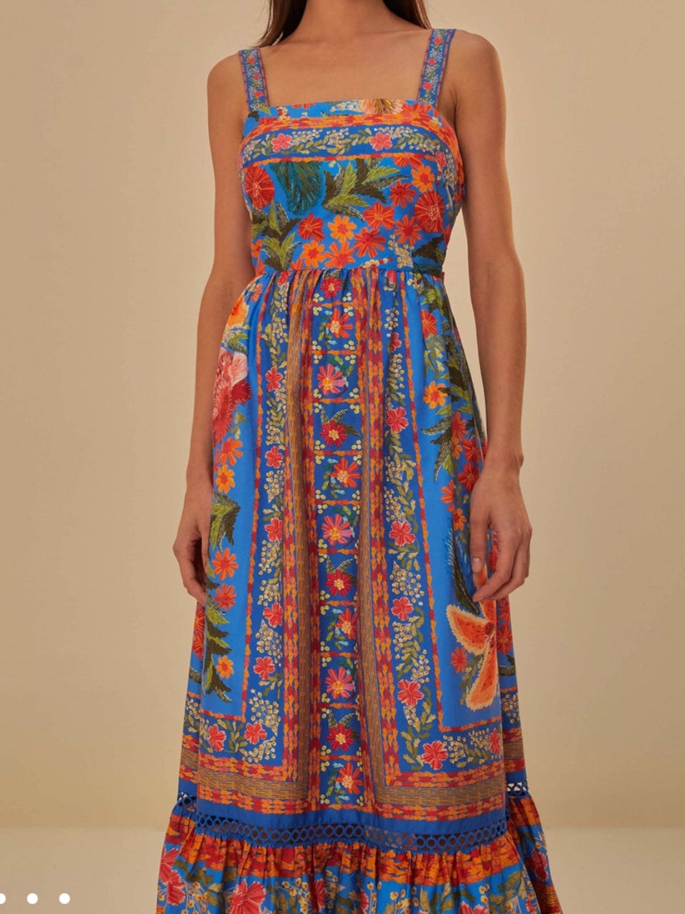 Farm Rio Stiched Garden Blue Maxi Dress
